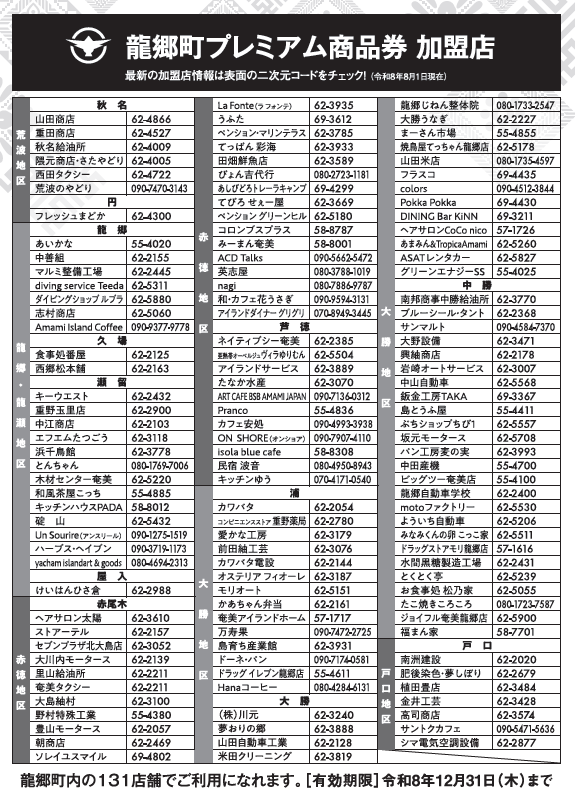 プレミアム商品券加盟店一覧